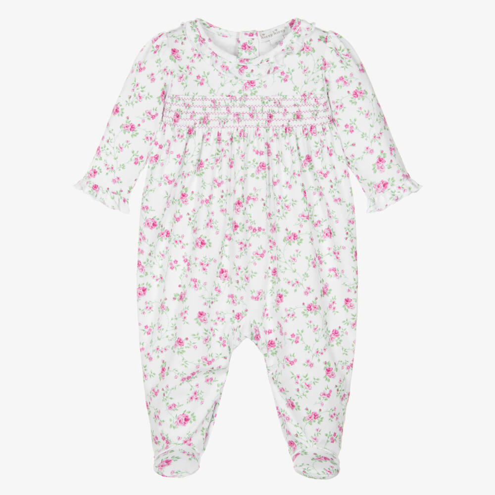 Kissy Kissy-Girls White & Pink Pima Cotton Victorian Roses Babygrow | Childrensalon