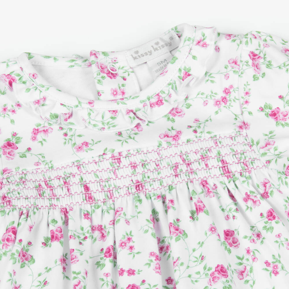 Kissy Kissy-Girls White & Pink Pima Cotton Victorian Roses Day Gown | Childrensalon