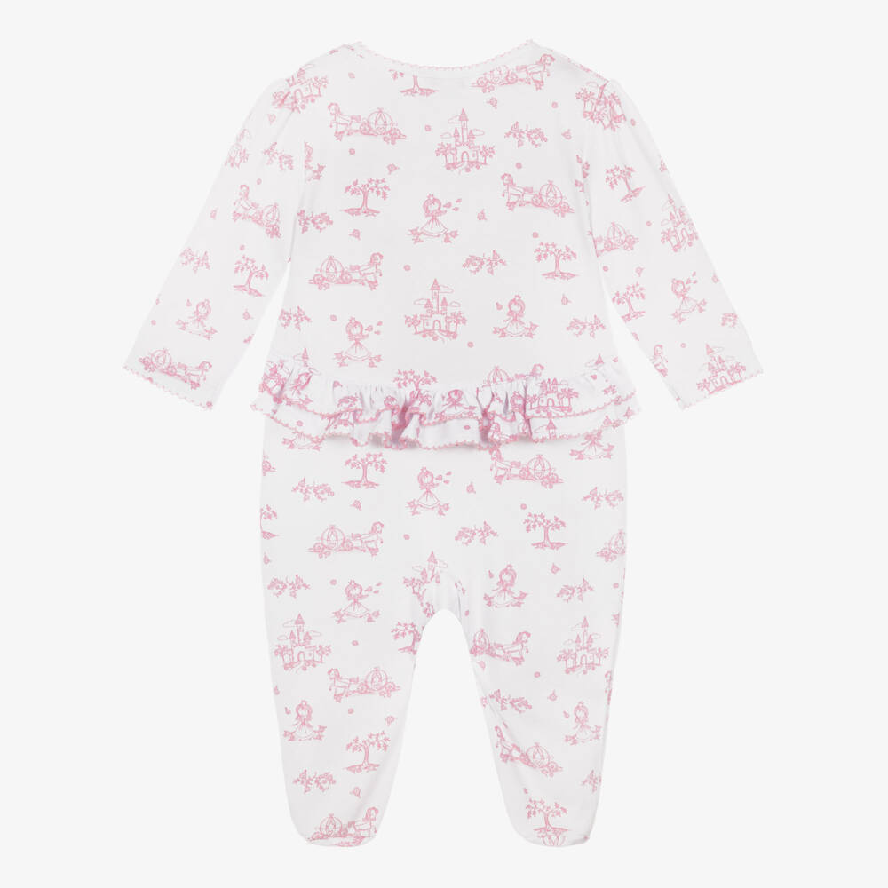 Kissy Kissy-Girls White & Pink Princess Adventures Pima Cotton Babygrow | Childrensalon