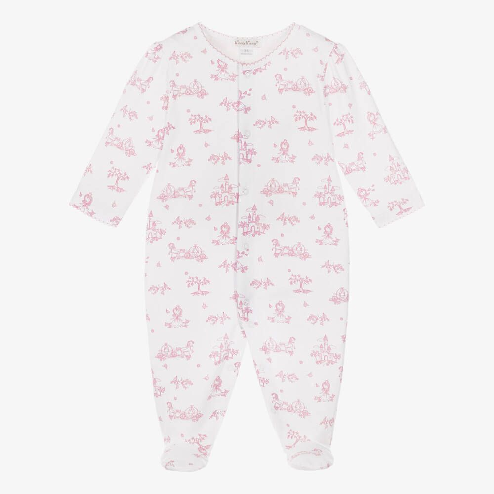 Kissy Kissy-Girls White & Pink Princess Adventures Pima Cotton Babygrow | Childrensalon