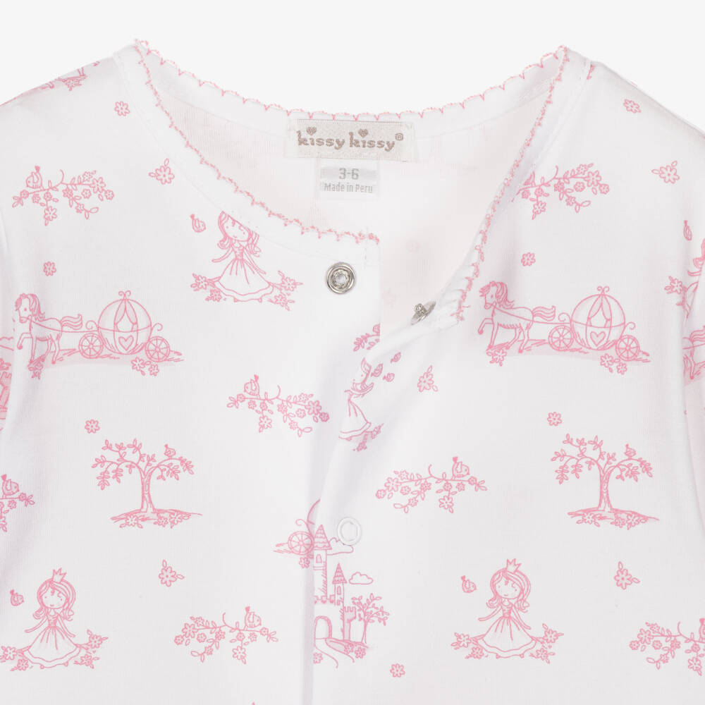 Kissy Kissy-Girls White & Pink Princess Adventures Pima Cotton Babygrow | Childrensalon