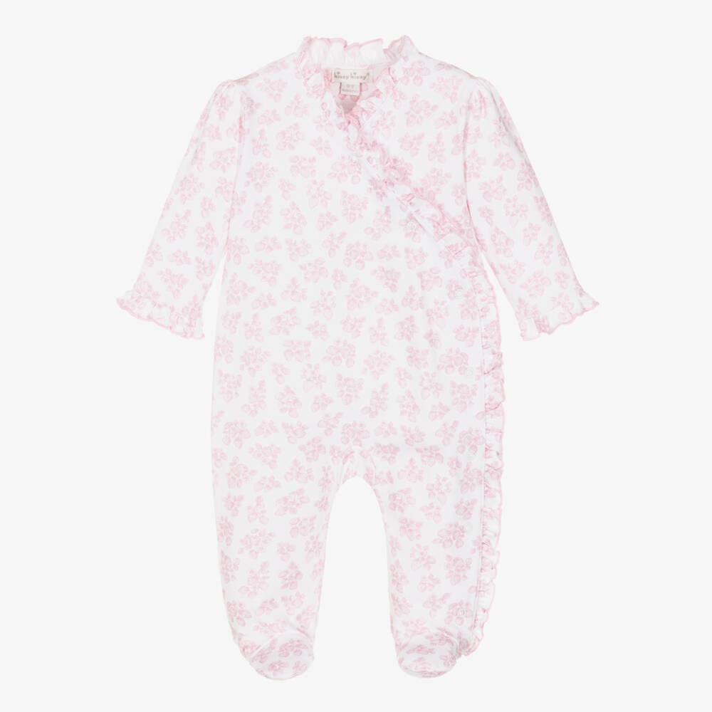 Kissy Kissy-Girls White & Pink Simply Strawberries Print Pima Cotton Babygrow | Childrensalon