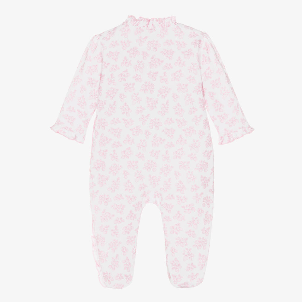 Kissy Kissy-Girls White & Pink Simply Strawberries Print Pima Cotton Babygrow | Childrensalon