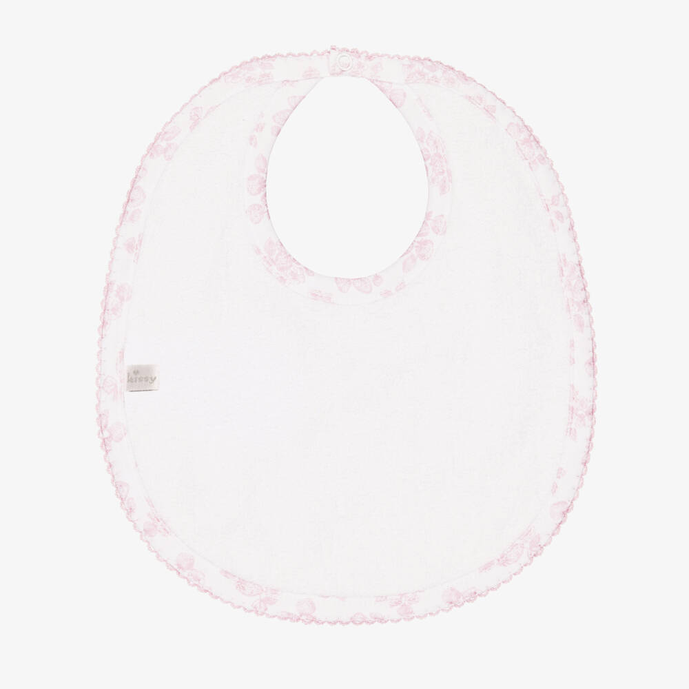 Kissy Kissy-Girls White & Pink Simply Strawberries Print Pima Cotton Bib | Childrensalon