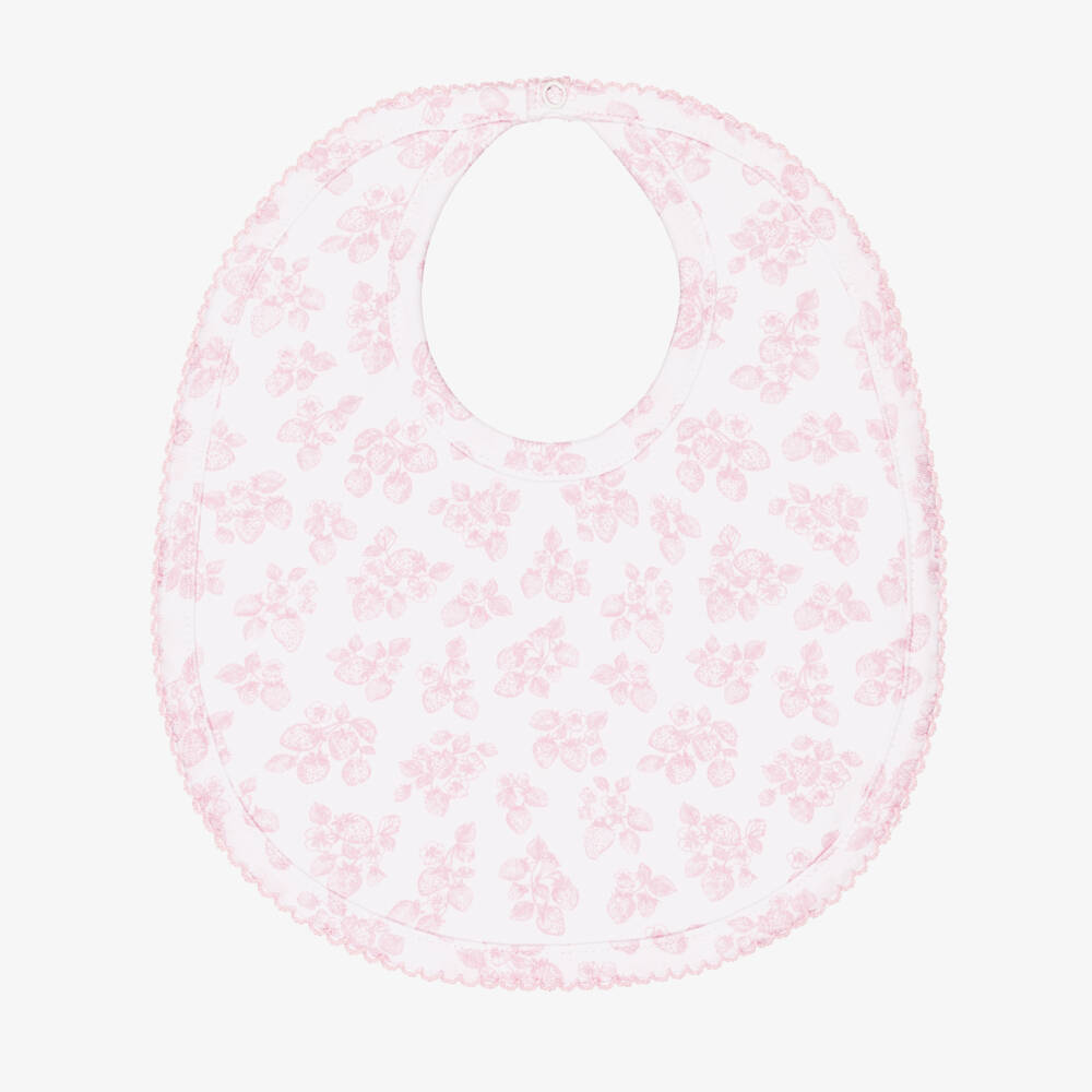 Kissy Kissy-Girls White & Pink Simply Strawberries Print Pima Cotton Bib | Childrensalon