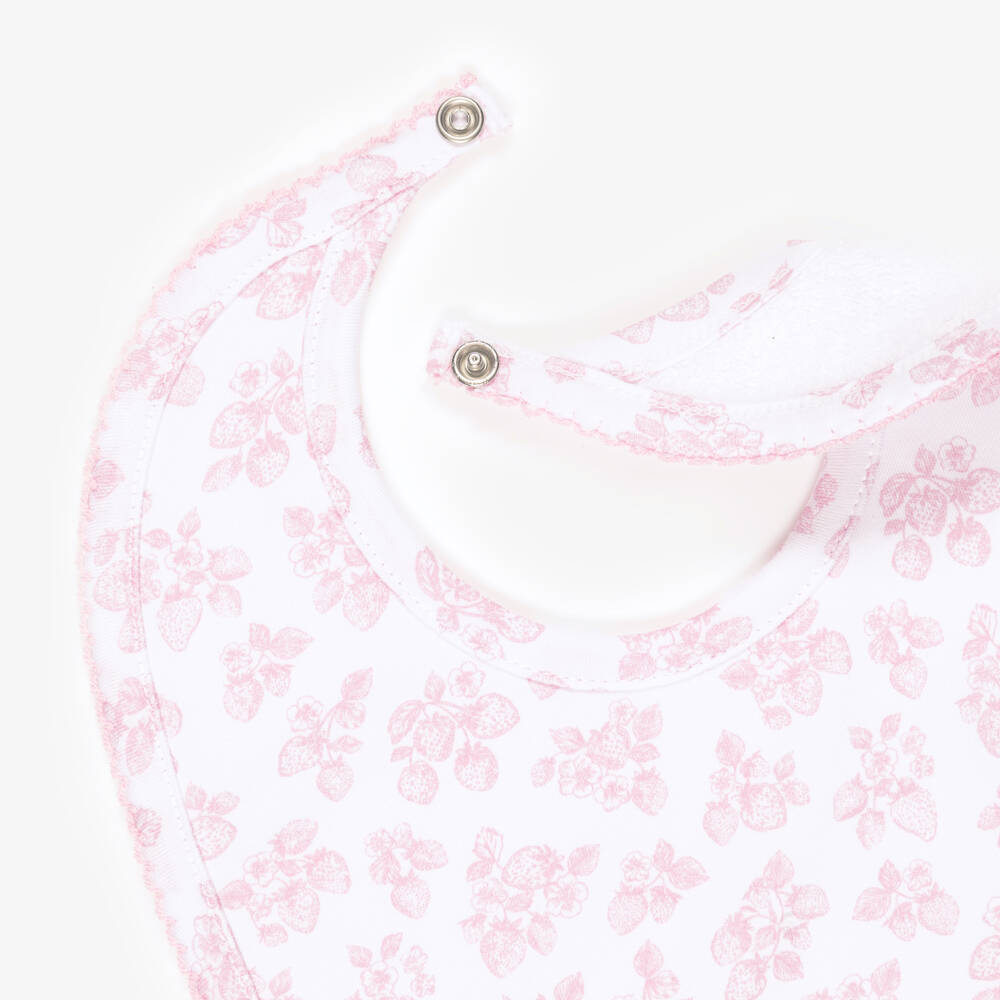 Kissy Kissy-Girls White & Pink Simply Strawberries Print Pima Cotton Bib | Childrensalon