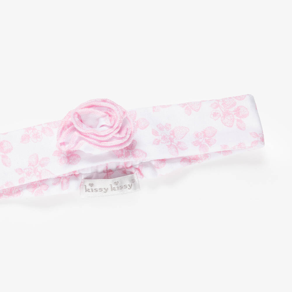 Kissy Kissy-Girls White & Pink Simply Strawberries Print Pima Cotton Headband | Childrensalon