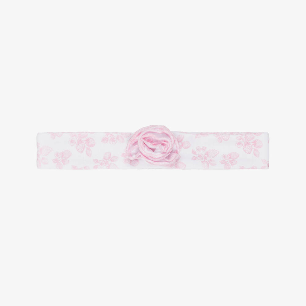 Kissy Kissy-Girls White & Pink Simply Strawberries Print Pima Cotton Headband | Childrensalon