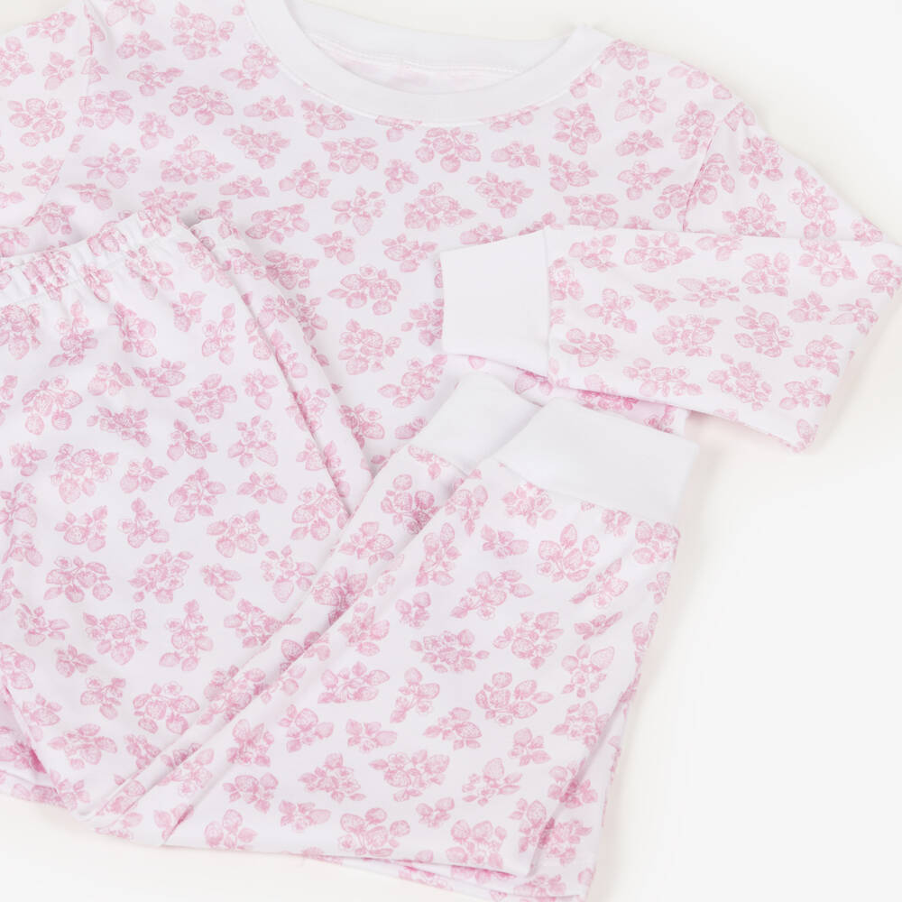 Kissy Kissy-Girls White & Pink Simply Strawberries Print Pima Cotton Pyjamas | Childrensalon
