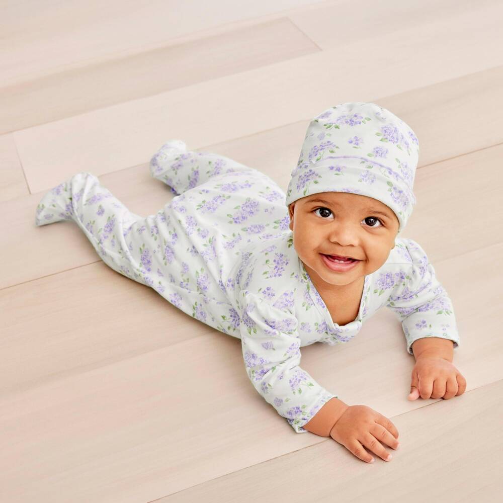 Kissy Kissy-Girls White & Purple Pima Cotton Lilac Love Babygrow | Childrensalon