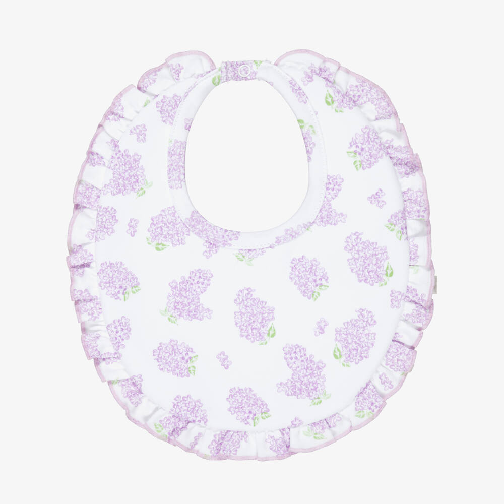 Kissy Kissy-Girls White & Purple Pima Cotton Lilac Love Floral Bib | Childrensalon