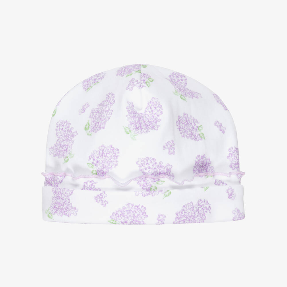 Kissy Kissy-Girls White & Purple Pima Cotton Lilac Love Floral Hat | Childrensalon