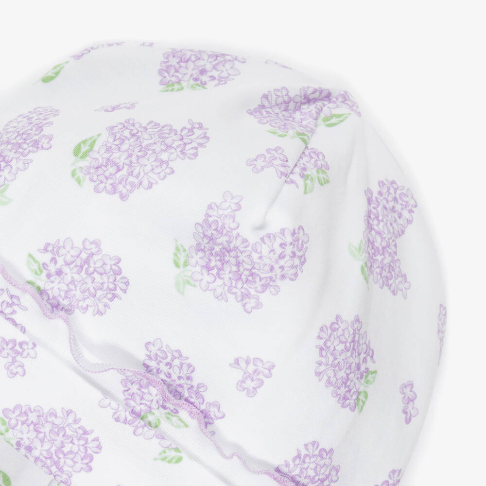 Kissy Kissy-Girls White & Purple Pima Cotton Lilac Love Floral Hat | Childrensalon