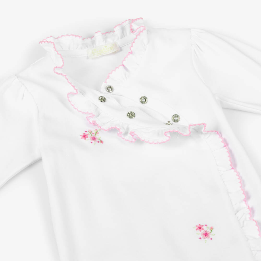 Kissy Kissy-Girls White Rose Blooms Pima Cotton Babygrow | Childrensalon