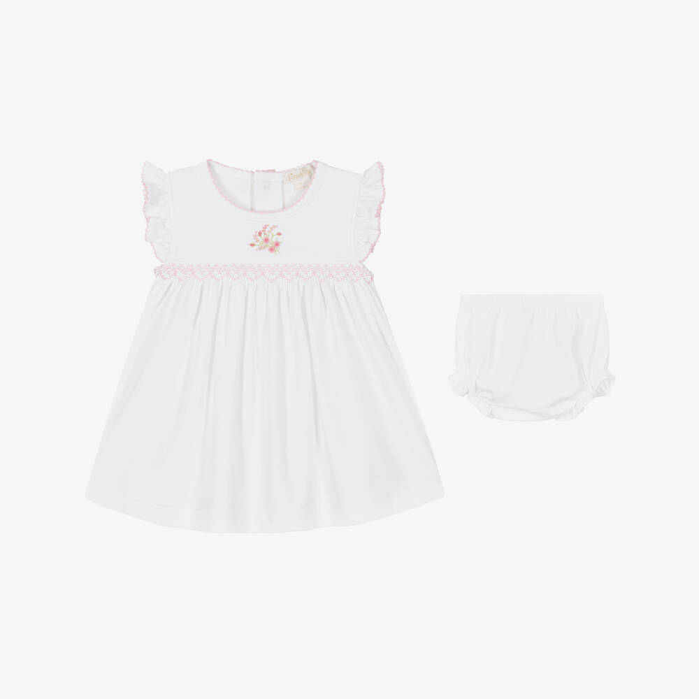 Kissy Kissy-Girls White Pima Cotton Victorian Roses Dress | Childrensalon