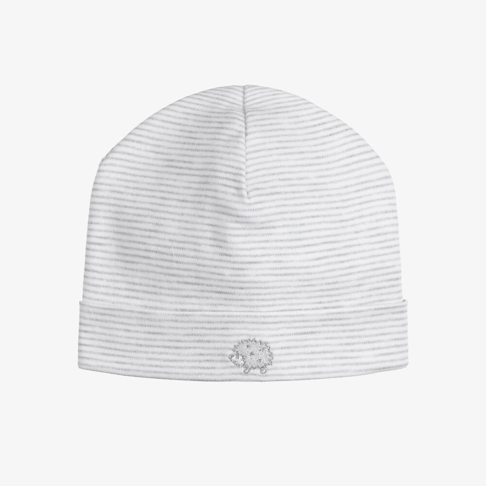 Kissy Kissy-Grey Striped Pima Cotton Hedgehogs Baby Hat | Childrensalon