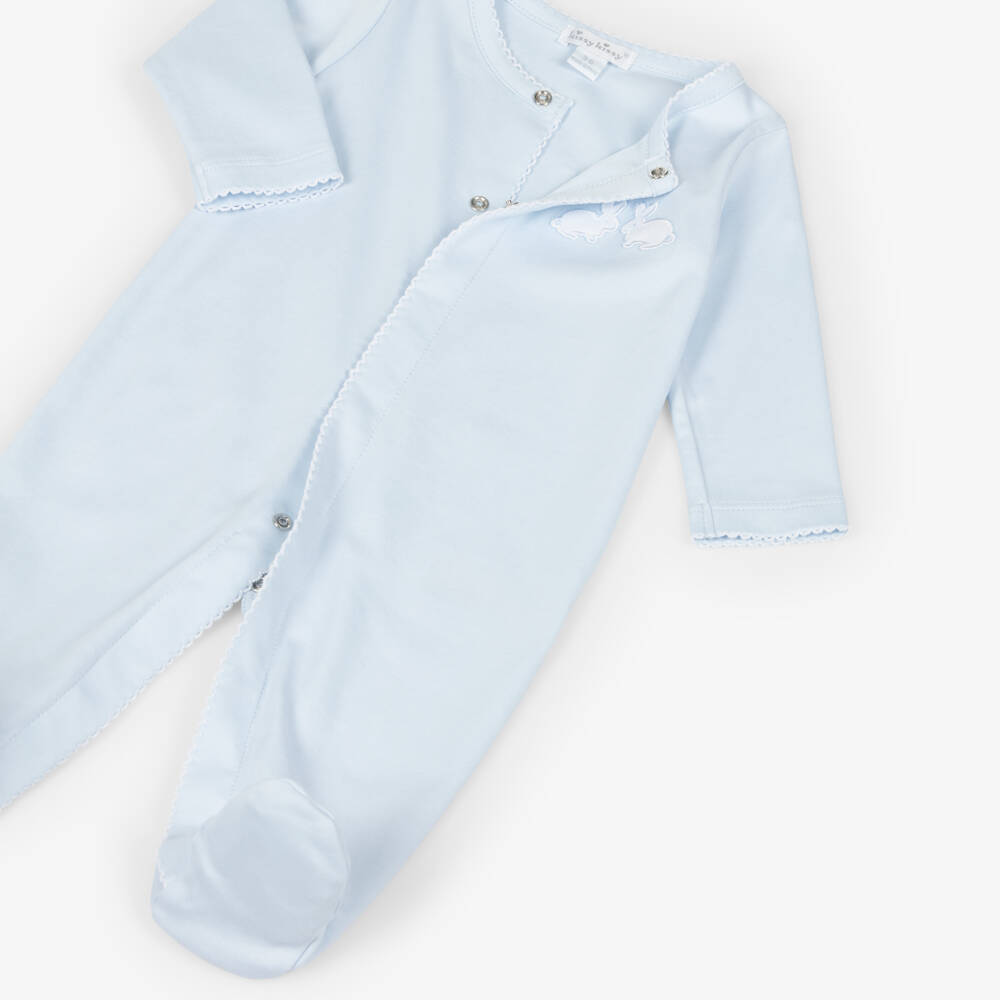 Kissy Kissy-Pale Blue Pima Cotton Pique Twin Bunnies Babysuit Set | Childrensalon