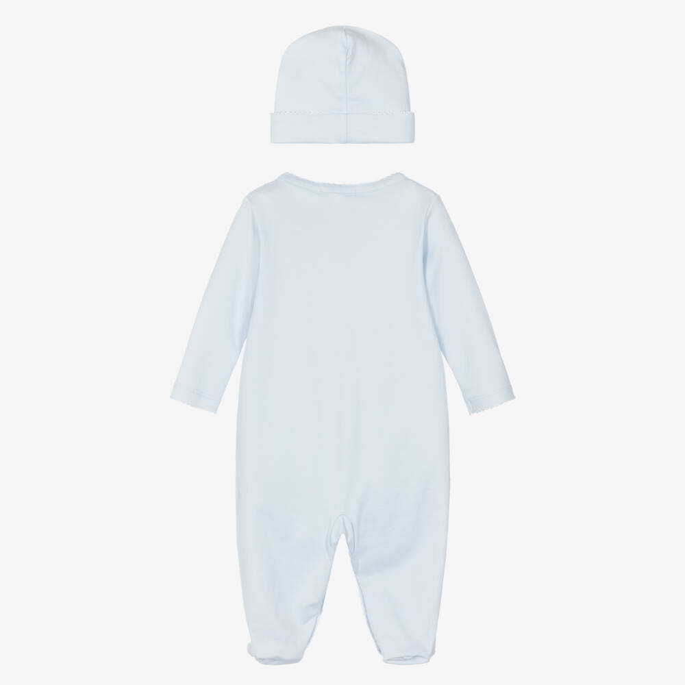 Kissy Kissy-Pale Blue Pima Cotton Pique Twin Bunnies Babysuit Set | Childrensalon