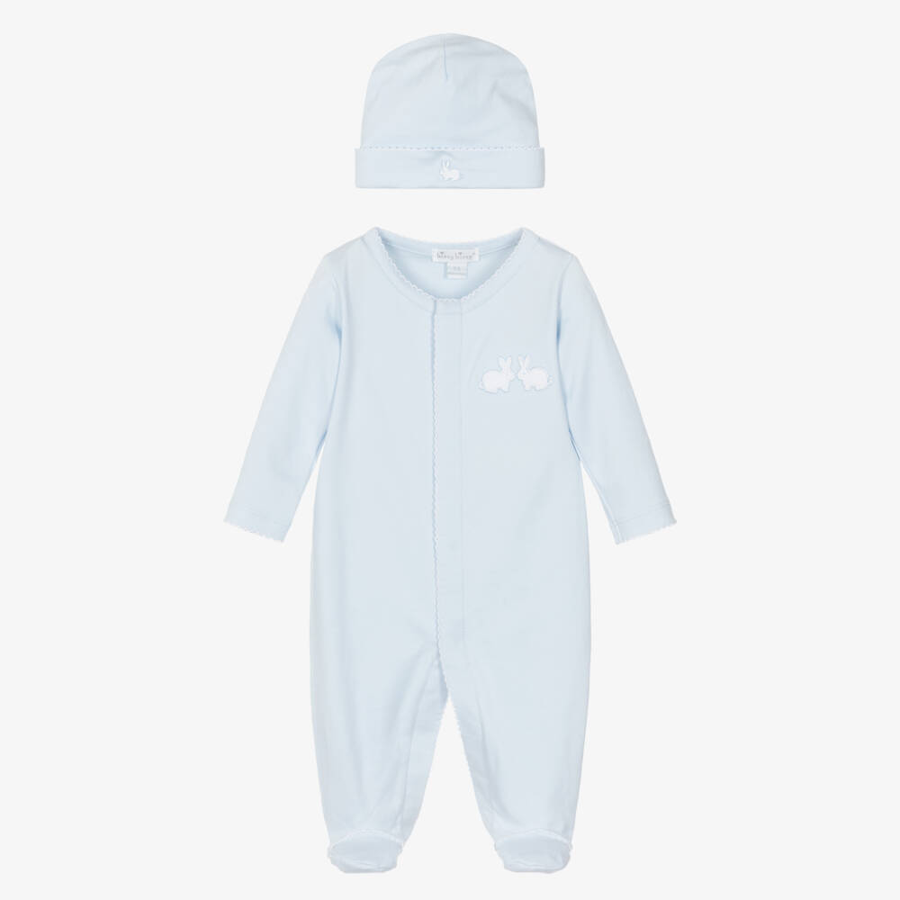 Kissy Kissy-Pale Blue Pima Cotton Pique Twin Bunnies Babysuit Set | Childrensalon