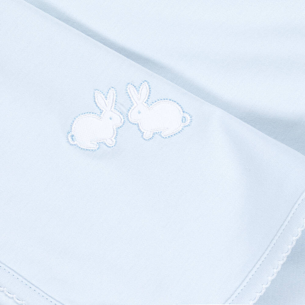 Kissy Kissy-Pale Blue Pima Cotton Pique Twin Bunnies Blanket (73cm) | Childrensalon