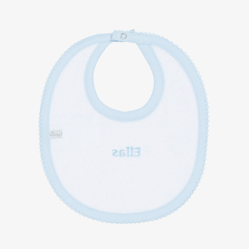 Kissy Kissy-Personalised Blue Pima Cotton Baby Bib | Childrensalon