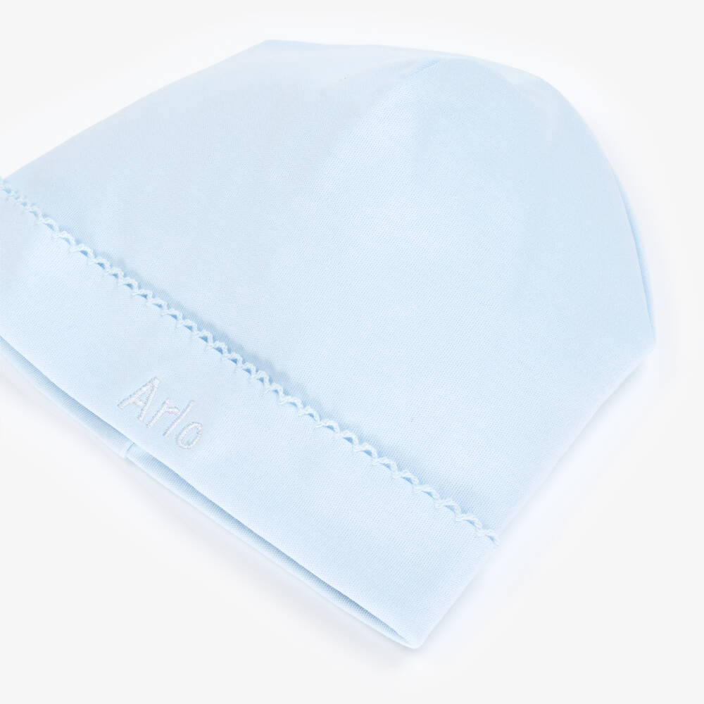 Kissy Kissy-Personalised Blue Pima Cotton Baby Hat | Childrensalon
