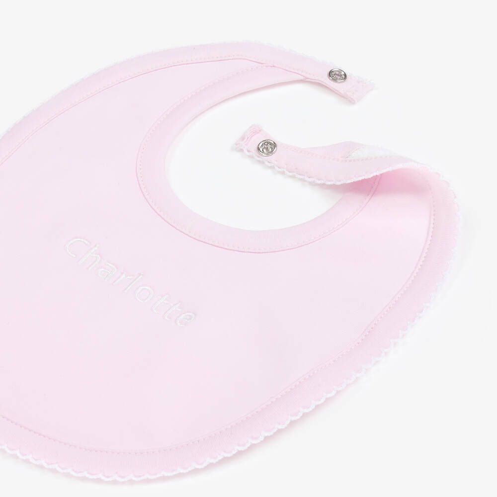 Kissy Kissy-Personalised Pink Pima Cotton Baby Bib | Childrensalon