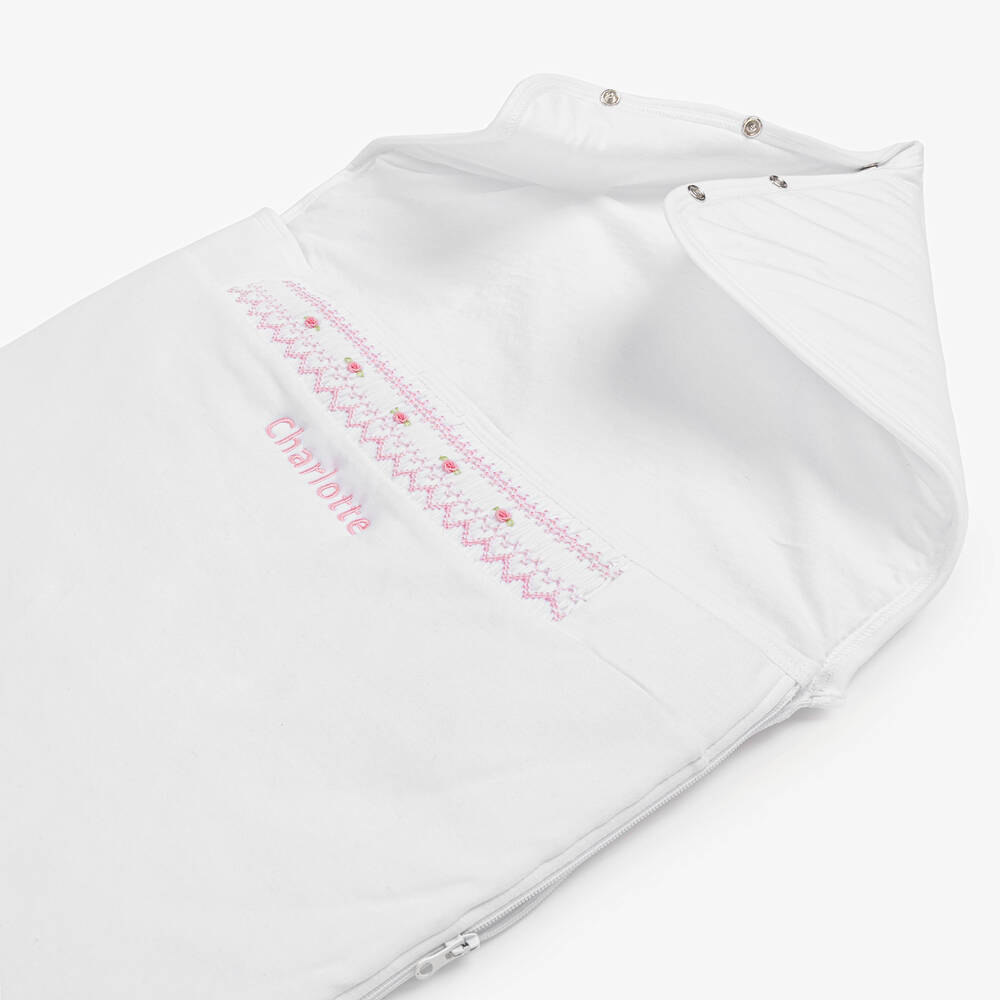 Kissy Kissy-Personalised White Cotton Fall Bishop Nest (78cm) | Childrensalon