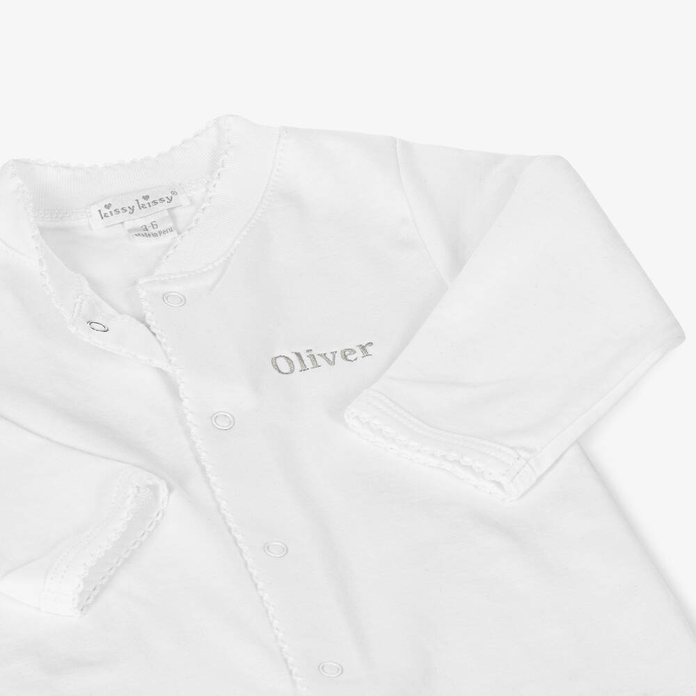 Kissy Kissy-Personalised White Pima Cotton Babygrow | Childrensalon