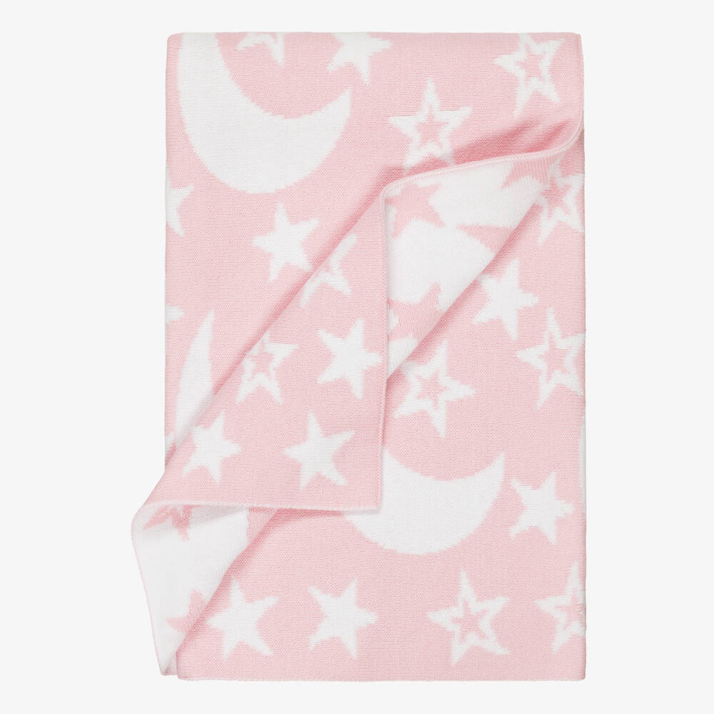 Kissy Kissy-Pink Moon & Stars Knitted Blanket (102cm) | Childrensalon