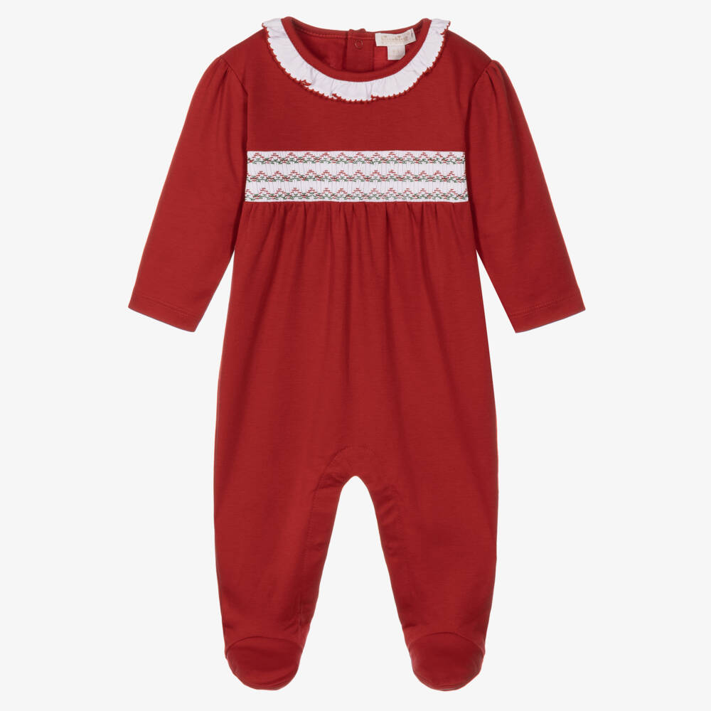 Kissy Kissy-Red Pima Cotton Festive Hand-Smocked Babygrow | Childrensalon