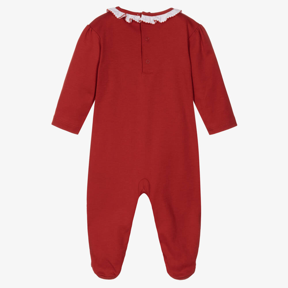 Kissy Kissy-Red Pima Cotton Festive Hand-Smocked Babygrow | Childrensalon