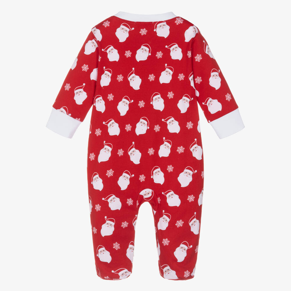 Kissy Kissy-Red Smiling Santas Pima Cotton Babygrow  | Childrensalon