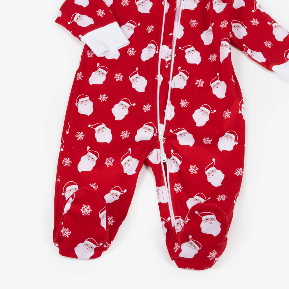 Kissy Kissy-Red Smiling Santas Pima Cotton Babygrow  | Childrensalon