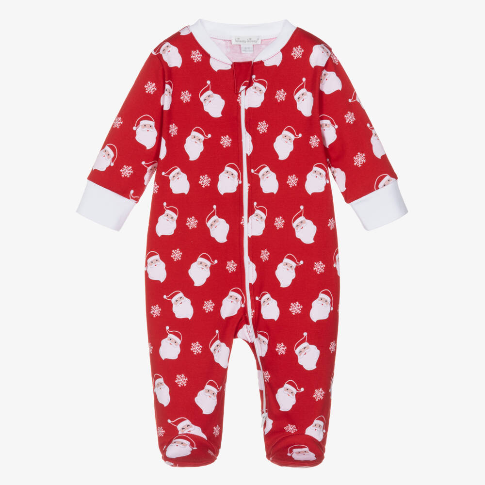 Kissy Kissy-Red Smiling Santas Pima Cotton Babygrow | Childrensalon