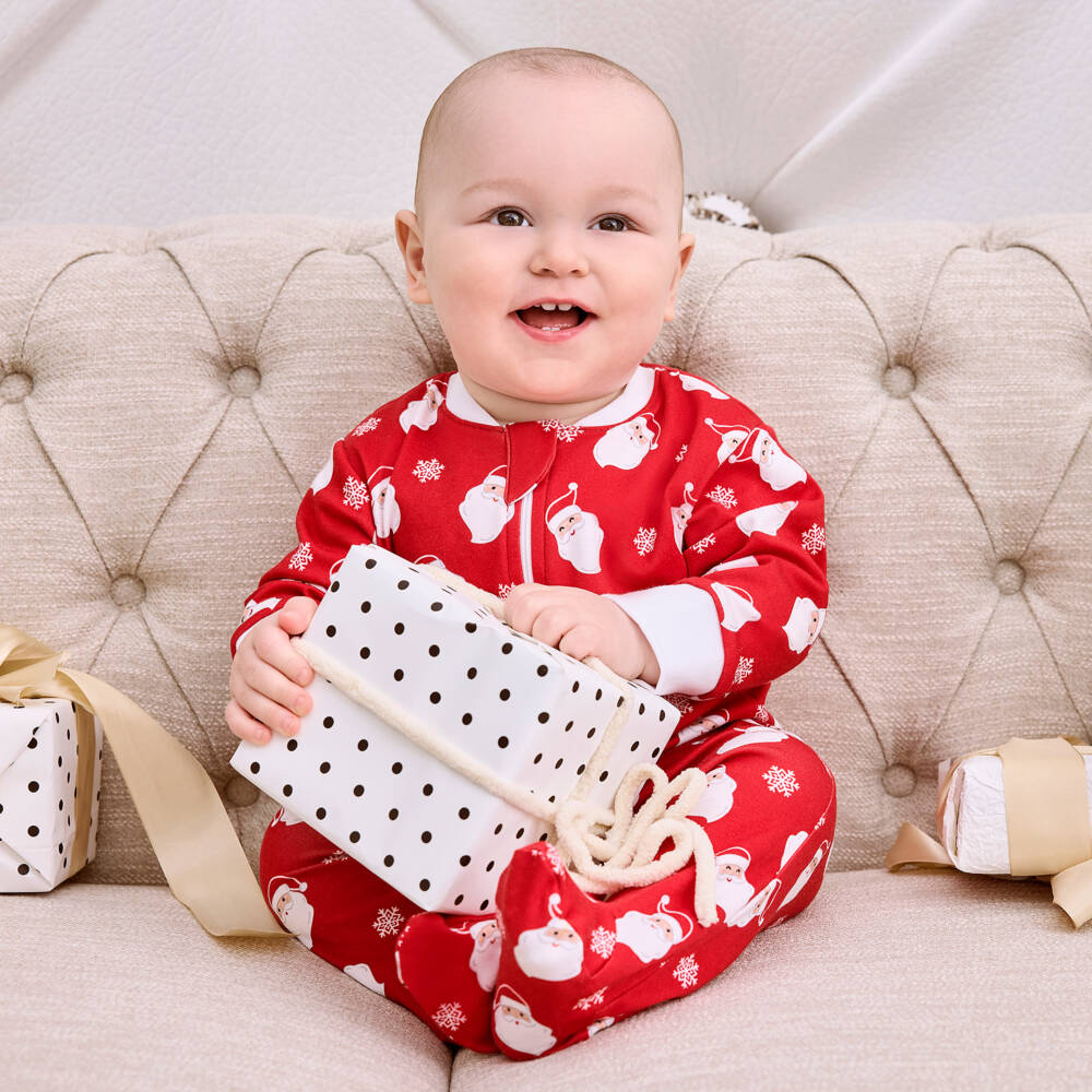 Kissy Kissy-Red Smiling Santas Pima Cotton Babygrow  | Childrensalon