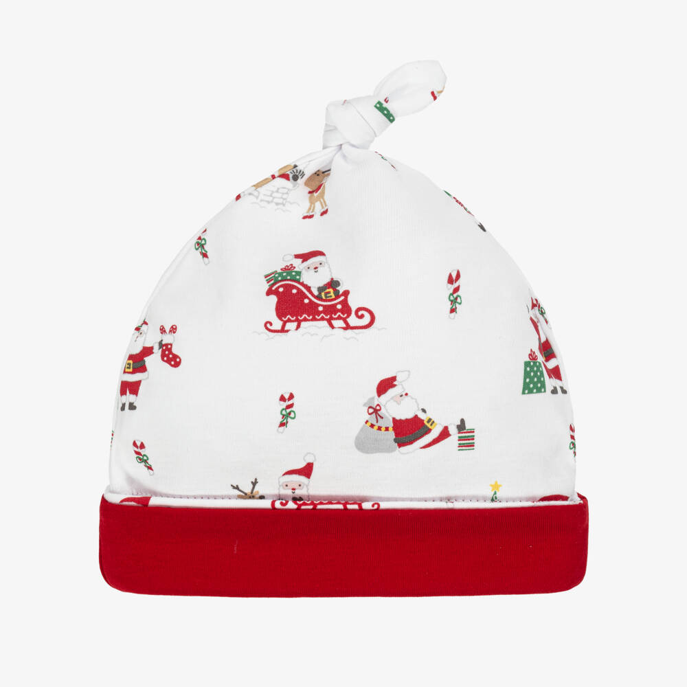 Kissy Kissy-Шапочка красно-белая из хлопка Пима с рождественским принтом для малышей | Childrensalon