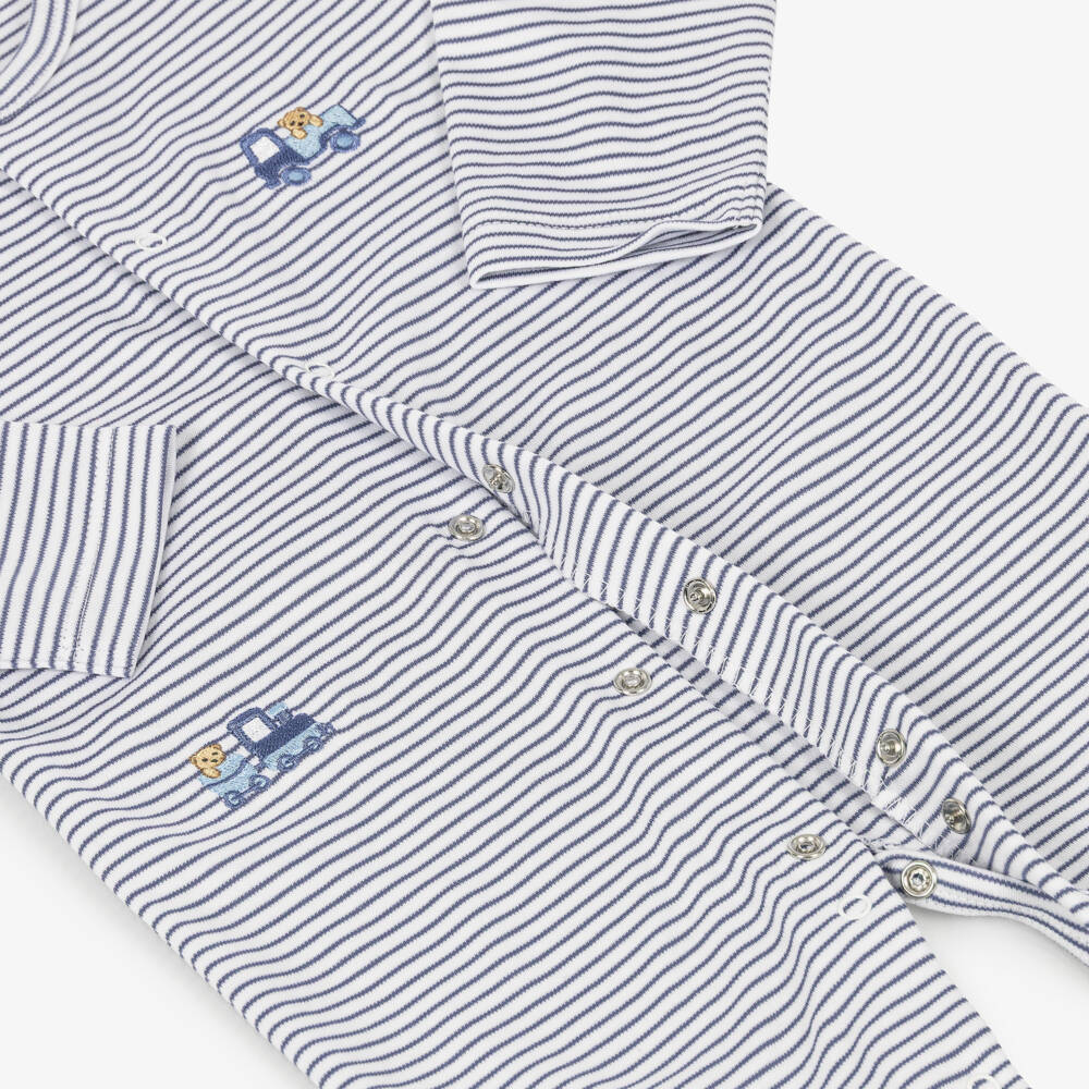 Kissy Kissy-Striped Blue Bears On The Go Pima Cotton Babygrow | Childrensalon