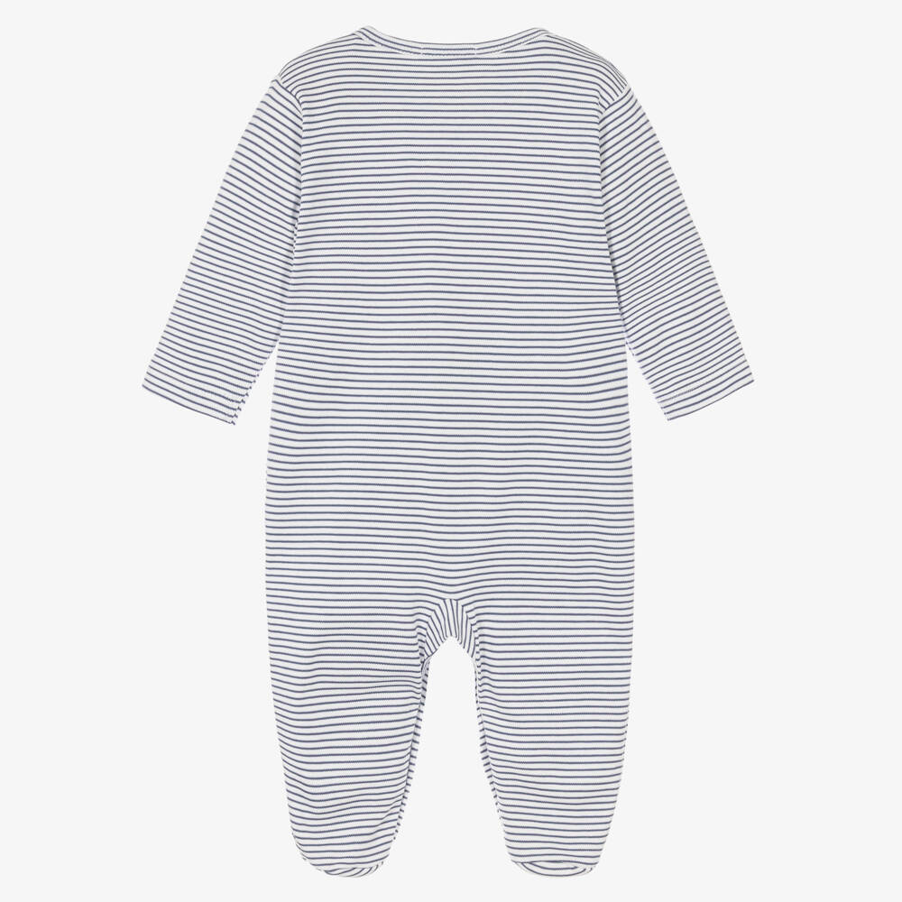 Kissy Kissy-Striped Blue Bears On The Go Pima Cotton Babygrow | Childrensalon