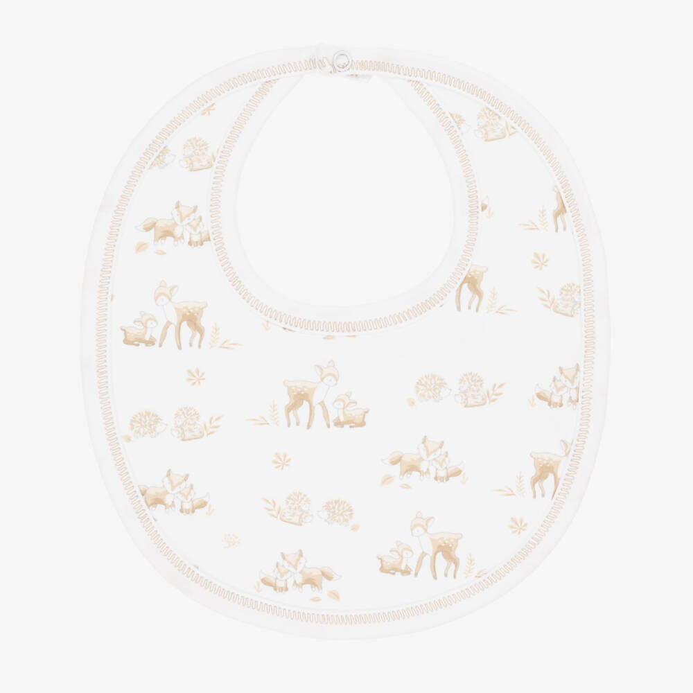 Kissy Kissy-White & Beige Forest Fanfare Bib | Childrensalon