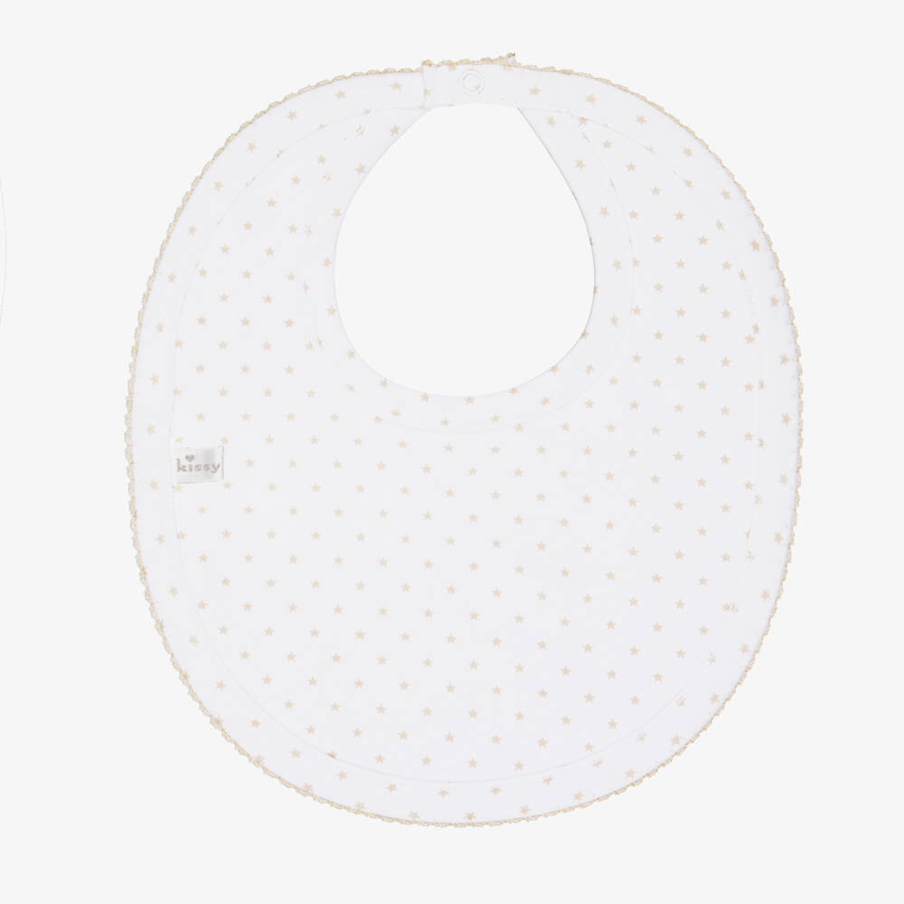 Kissy Kissy-مريلة قطن بيما بطبعة دب تيدي لون أبيض وبيج | Childrensalon