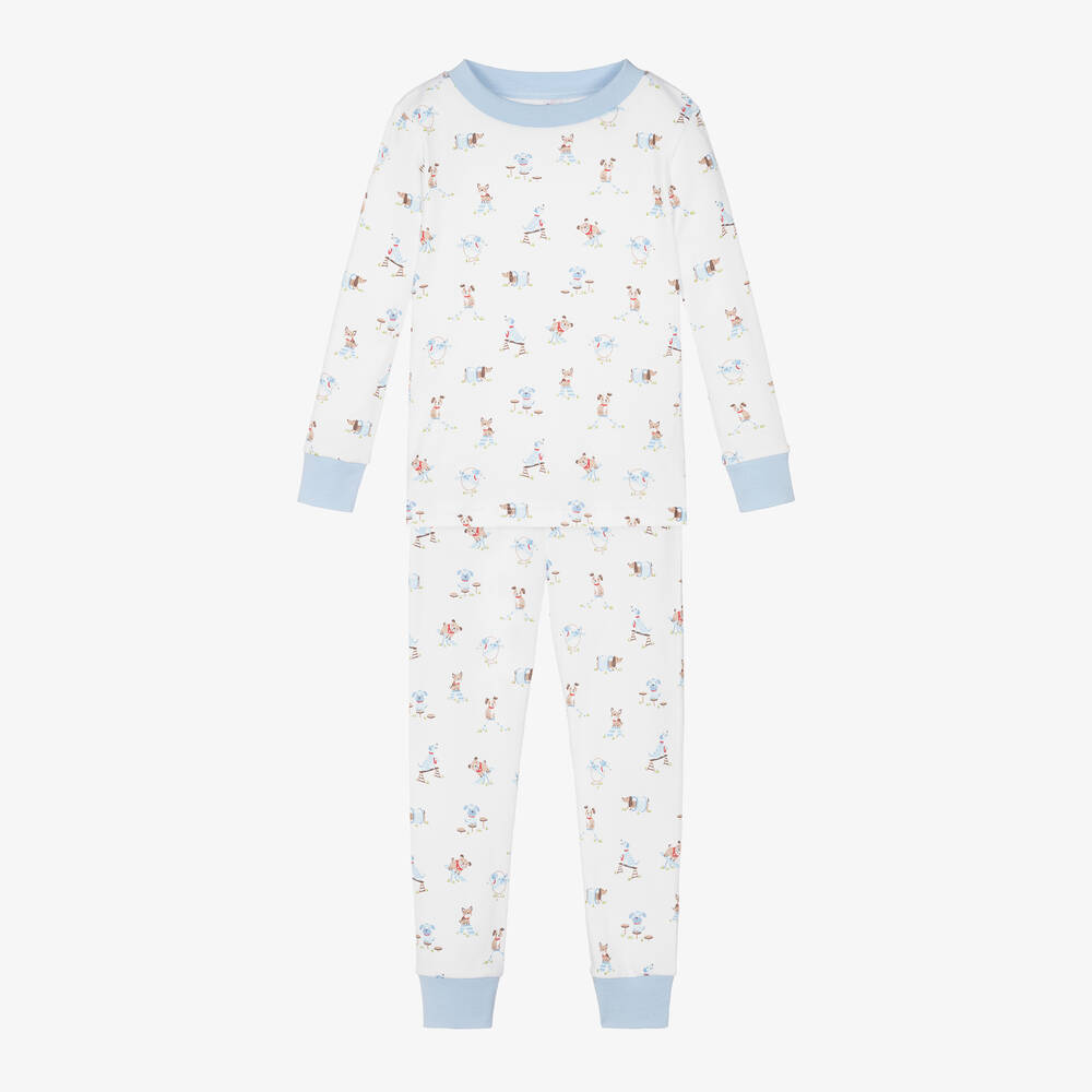 Kissy Kissy-White & Blue Cotton Playground Pups Pyjamas | Childrensalon