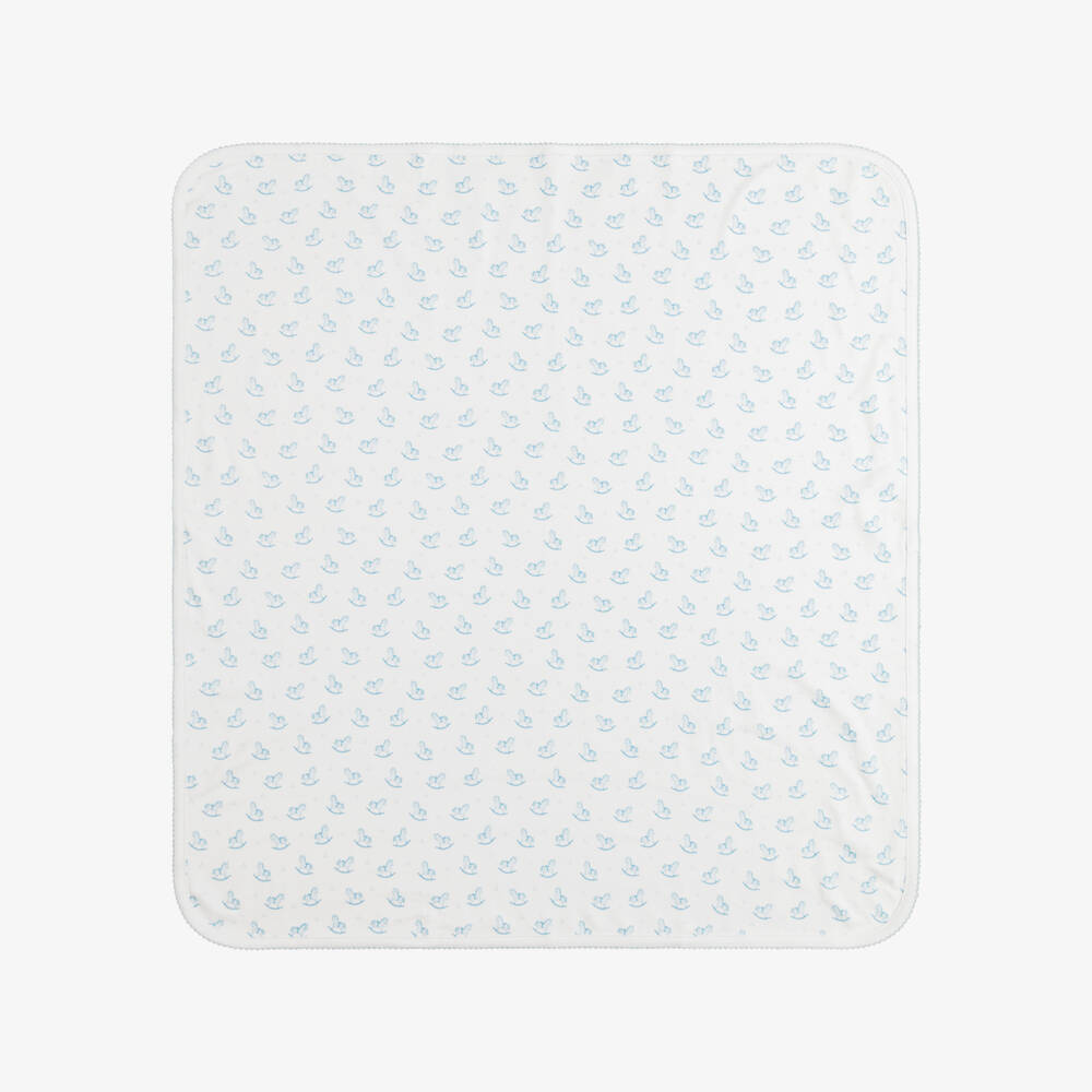 Kissy Kissy-White & Blue Gingham Rockers Pima Cotton Blanket (73cm) | Childrensalon