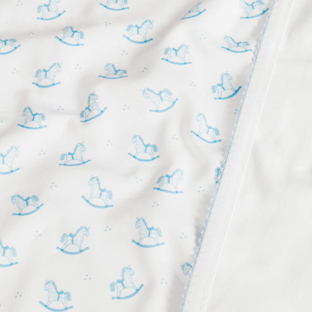 Kissy Kissy-White & Blue Gingham Rockers Pima Cotton Blanket (73cm) | Childrensalon