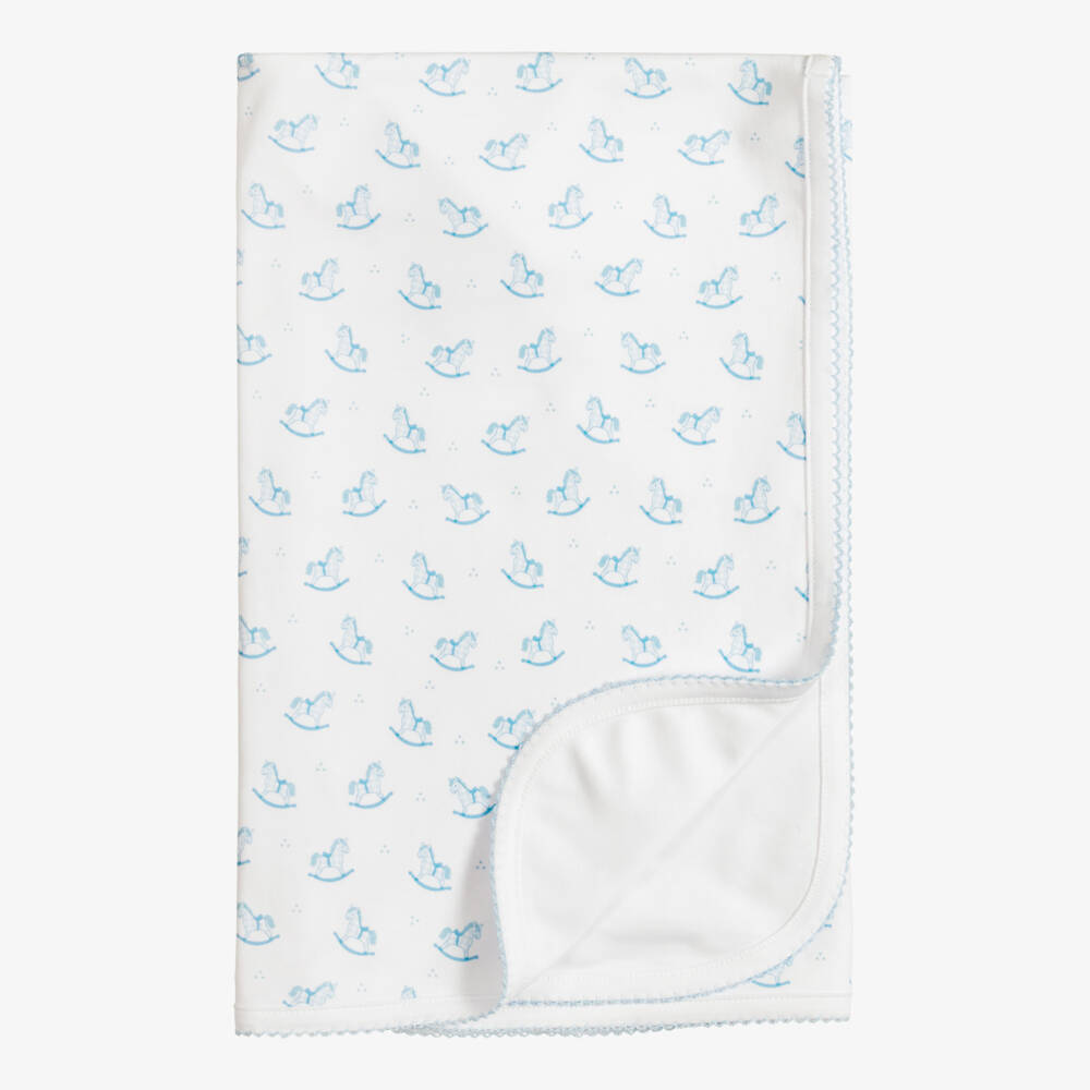 Kissy Kissy-White & Blue Gingham Rockers Pima Cotton Blanket (73cm) | Childrensalon