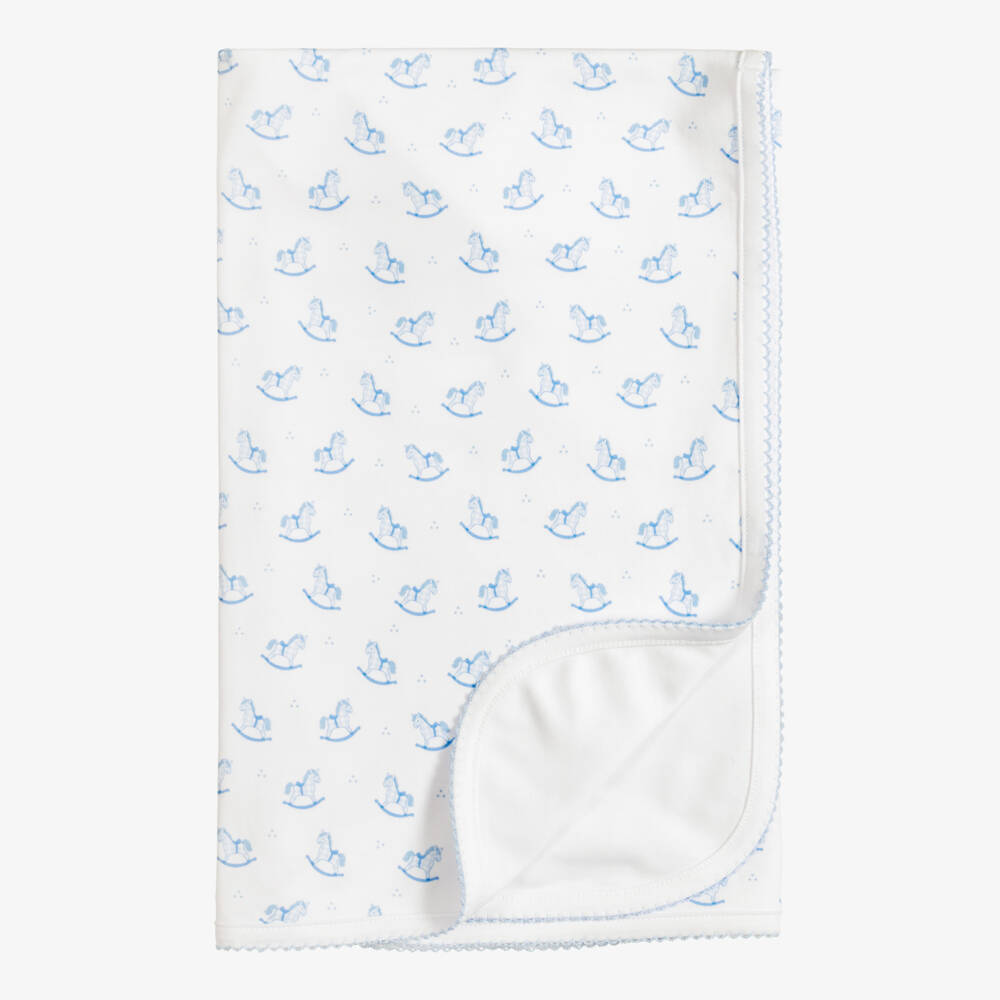 Kissy Kissy-White & Blue Gingham Rockers Pima Cotton Blanket (73cm) | Childrensalon