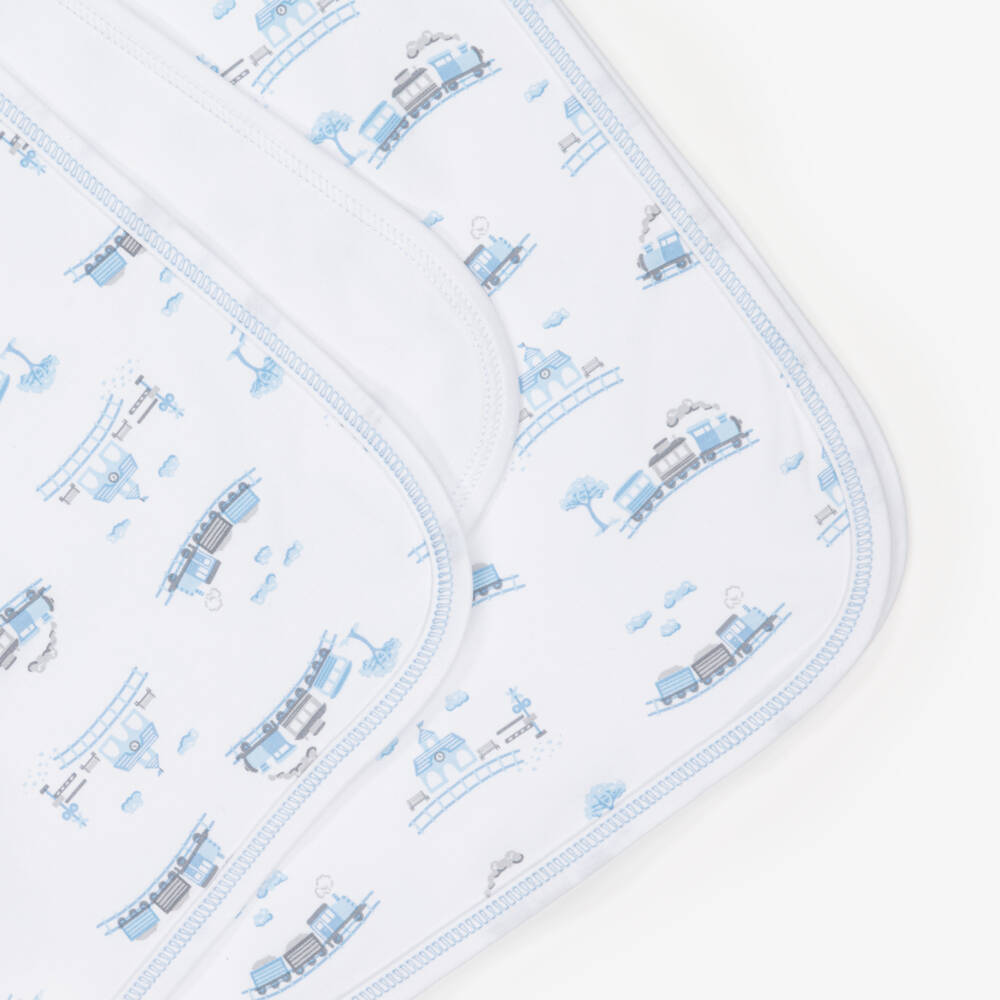 Kissy Kissy-White & Blue Pima Cotton Roundabout Railroad Blanket (73cm) | Childrensalon