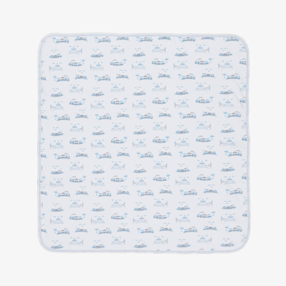 Kissy Kissy-White & Blue Pima Cotton Roundabout Railroad Blanket (73cm) | Childrensalon
