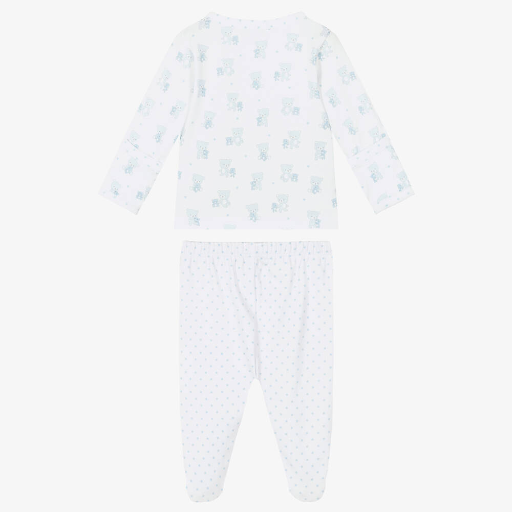 Kissy Kissy-Комбинезон из двух частей бело-голубой из хлопка пима с мишкой Тедди | Childrensalon