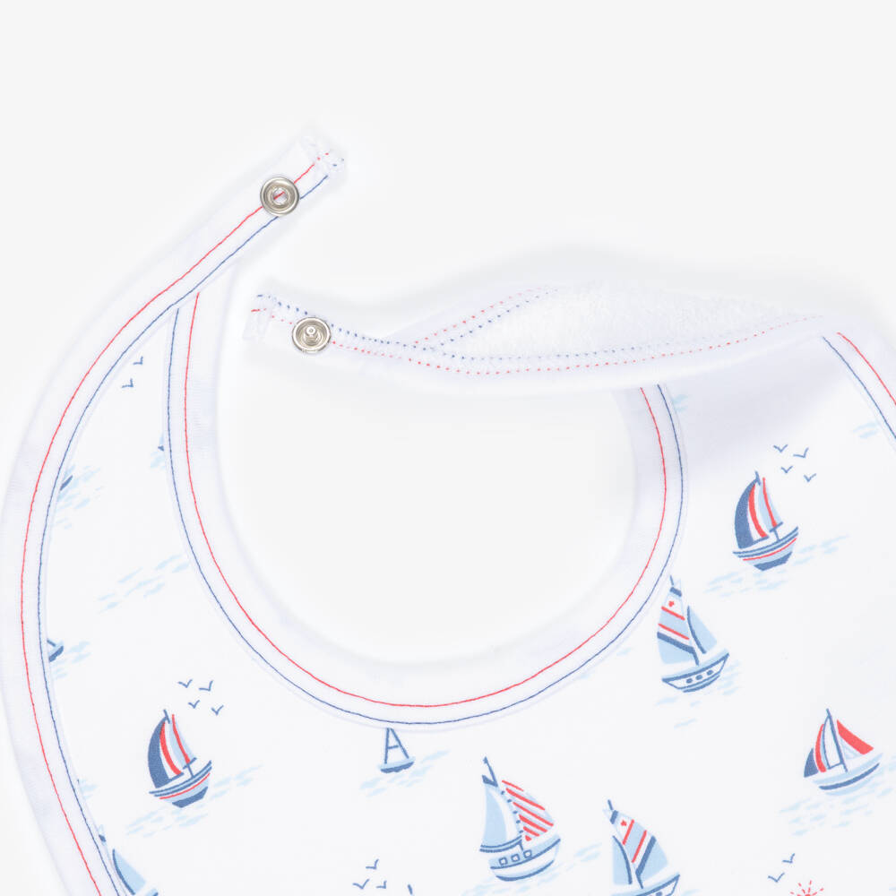 Kissy Kissy-White & Blue Regatta Print Pima Cotton Baby Bib | Childrensalon